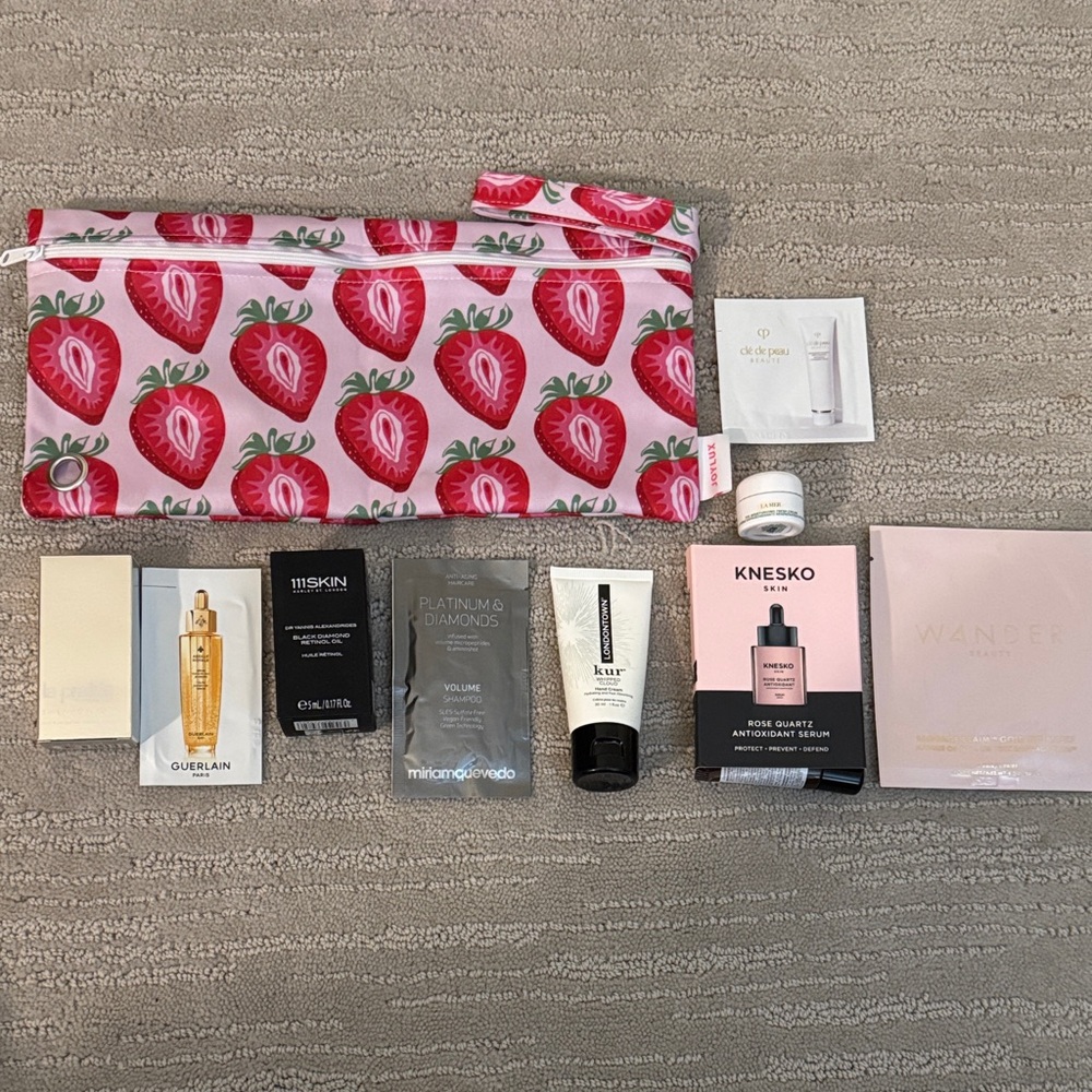 Strawberry Print Cosmetic Bag with Skincare Samples